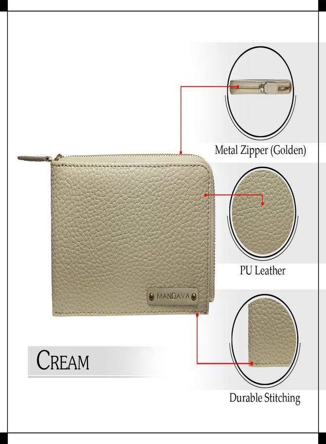 MANDAVA Women's/Ladies Small PU Leather Slim Compact Passport Holder Zipper Travel Wallet (Cream) - Image 3